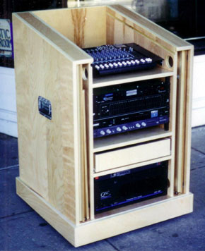Custom rolling mix rack with hide-away doors