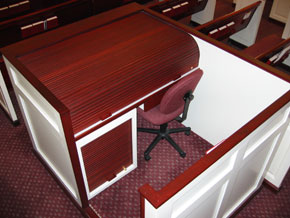 Church roll-top mixing desk to match pews